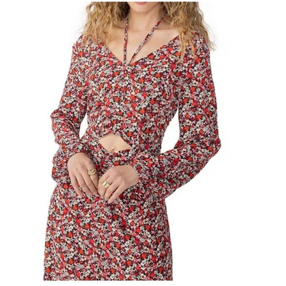Sanctuary Floral Print Chiffon Halter Neck L/S Cut-Out Midi Dress 18W NWT $149